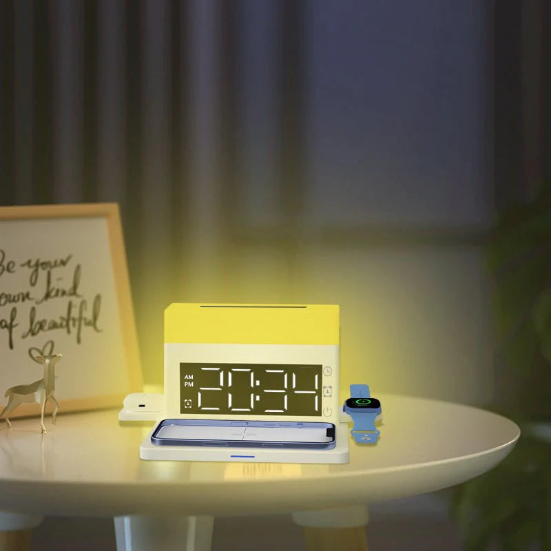 Creative 6-in-1 Multi-Function Night Light Alarm Clock with Eye Protection & USB Charging